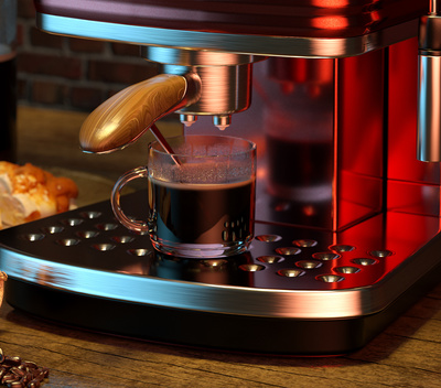 光影與蒸汽的交響 探索咖啡機照片級渲染的藝術與科技